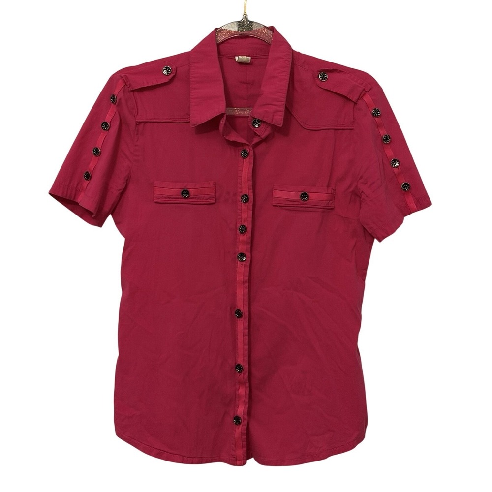 Y2K Office Siren Top M Corporate Girlboss Collared Button Up
